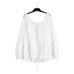 Chanel 2007 Top Blouse Broderie FR44 Slavic White Cotton Shirt Blouse UK16 US12
