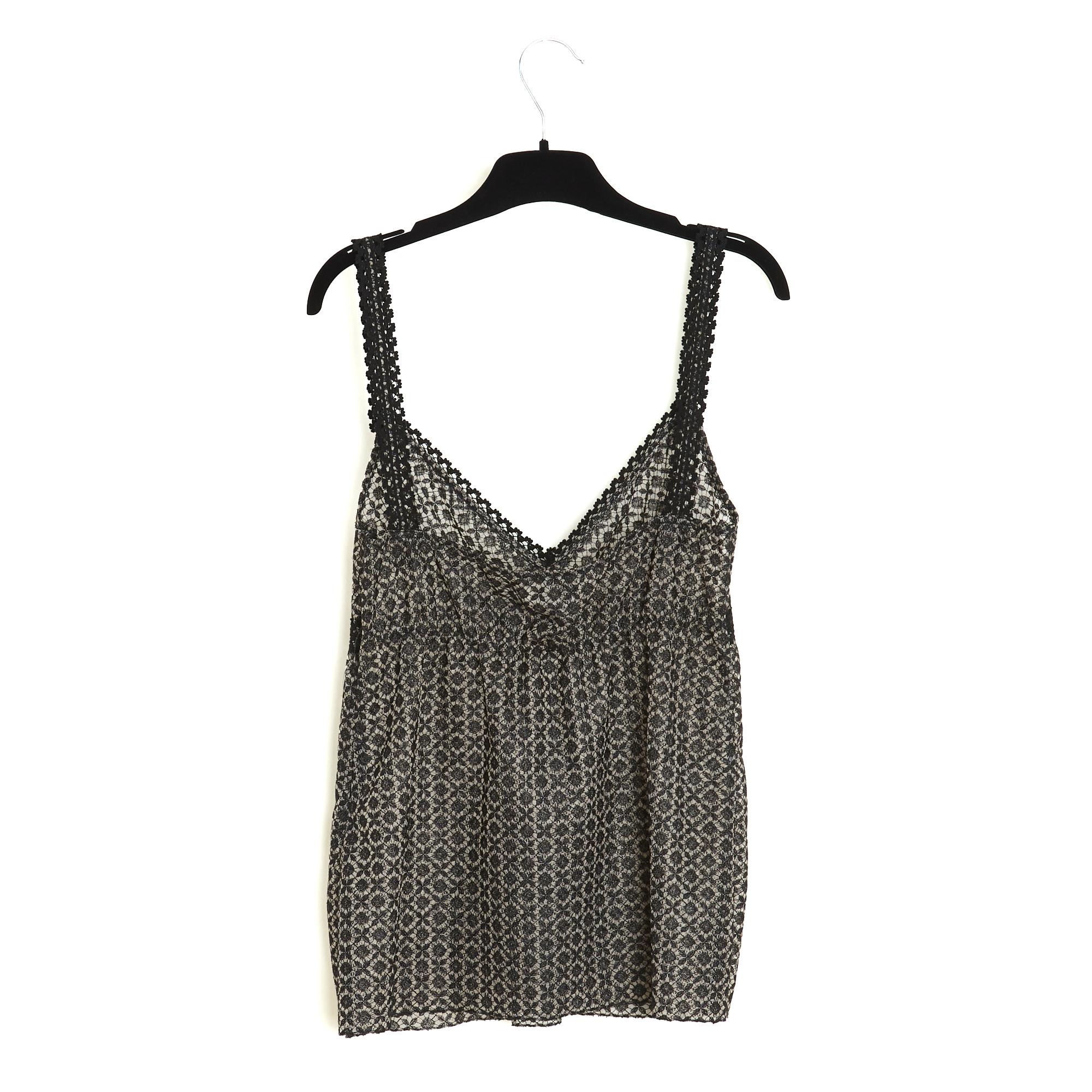 Chanel 2007 Top dentelle FR38 Black Nude Lace Top Tank UK10 US8 For Sale 2