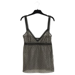 Chanel 2007 Top dentelle FR38 Negro Desnudo Top Encaje Camiseta UK10 US8