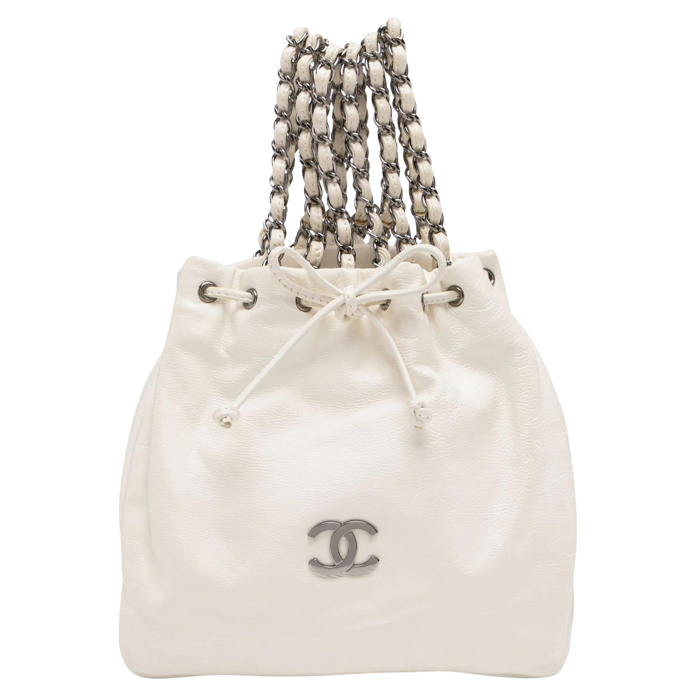 Chanel 2007 Twin Chain Mini White Over Arm or Handheld Rare Tote Bag