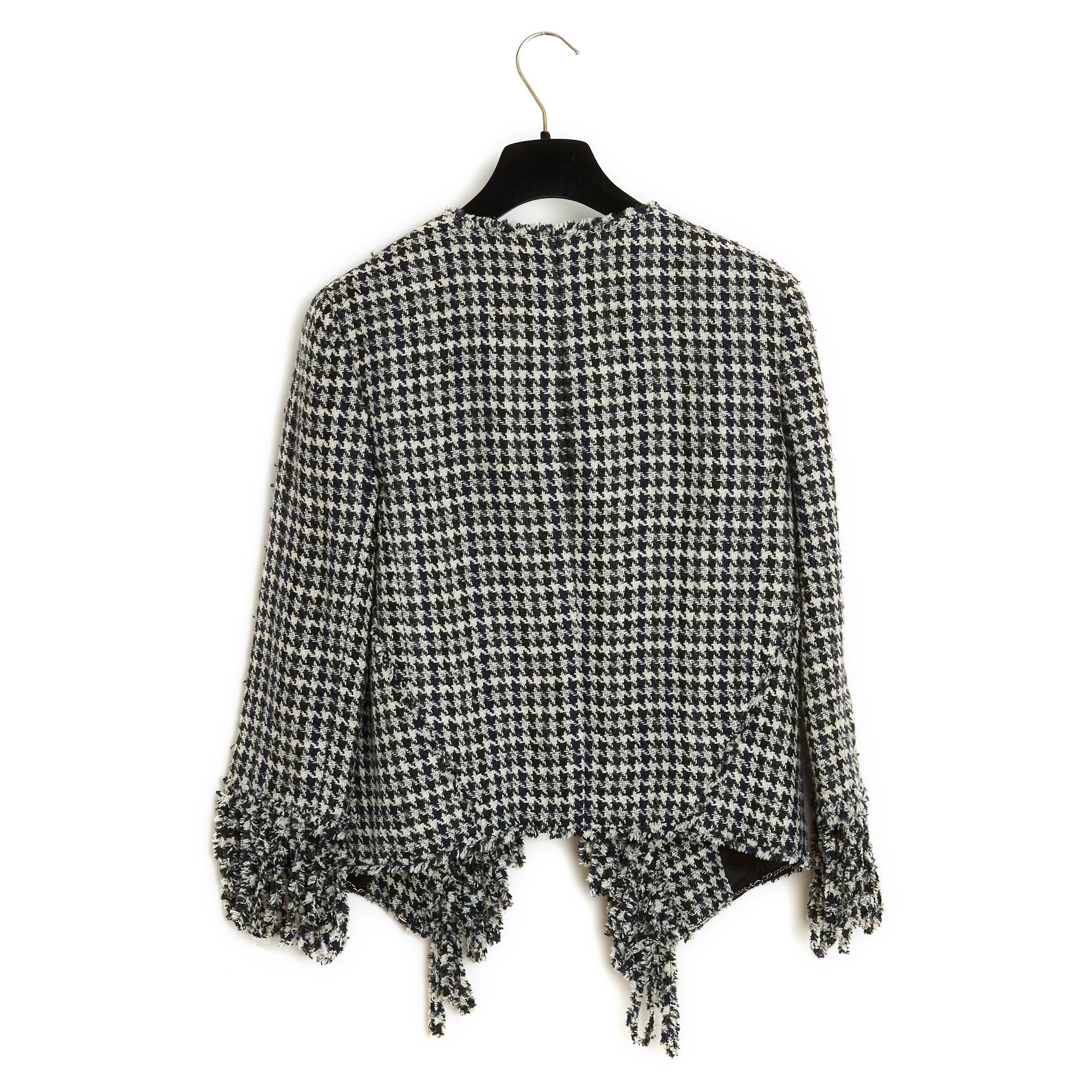 Chanel 2007 Veste franges FR38 Black White Silk Jacket UK10 US8 3