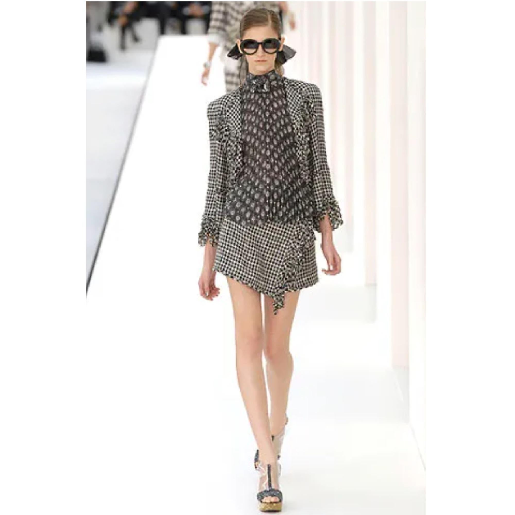 Chanel 2007 Veste franges FR38 Black White Silk Jacket UK10 US8 4