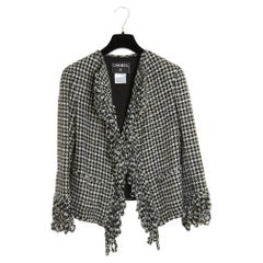 Chanel 2007 Veste franges FR38 Black White Silk Jacket UK10 US8