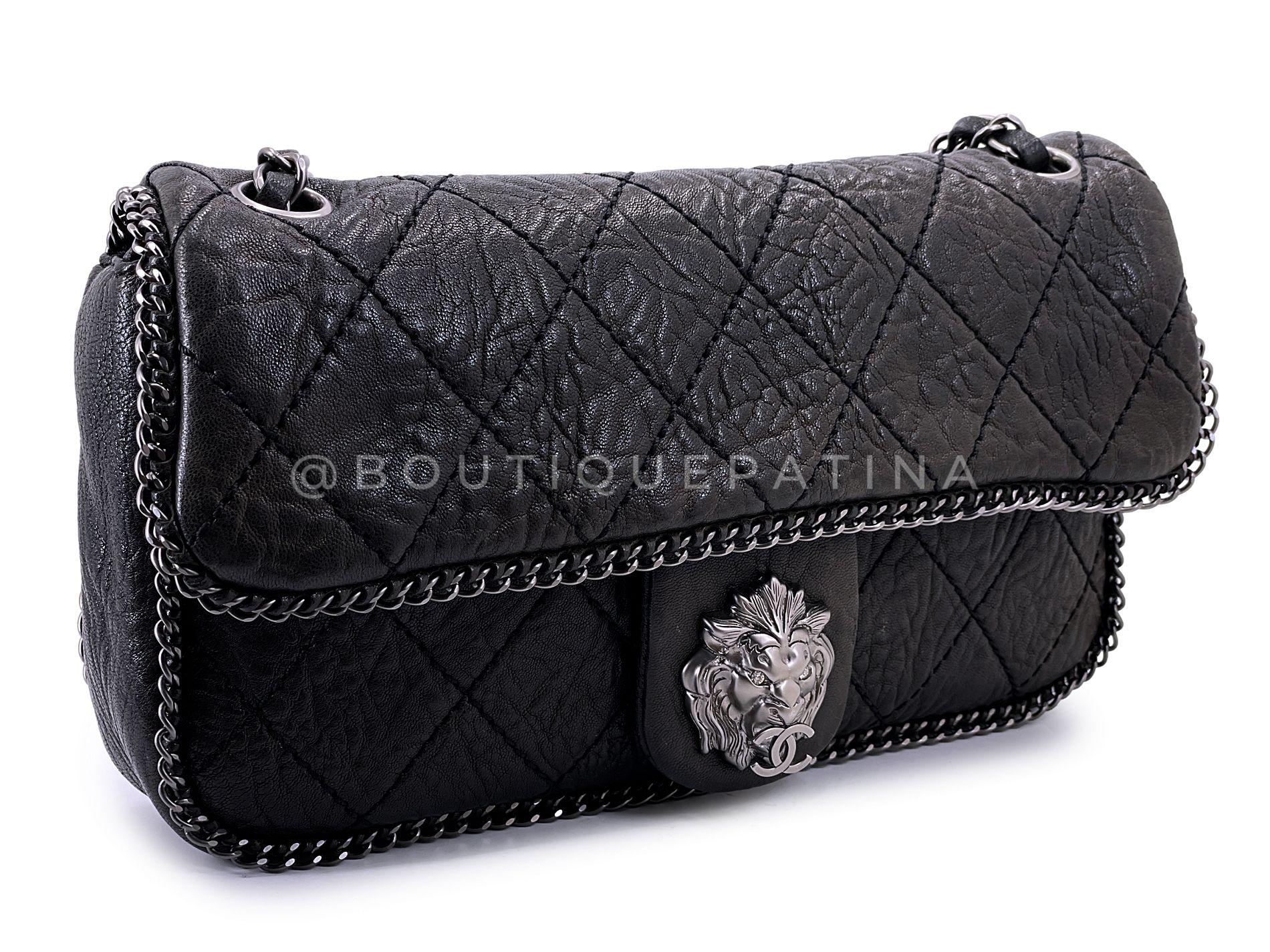 Noir Chanel 2007 Vintage Black Leo the Lionhead Lion Flap Bag RHW 68663 en vente
