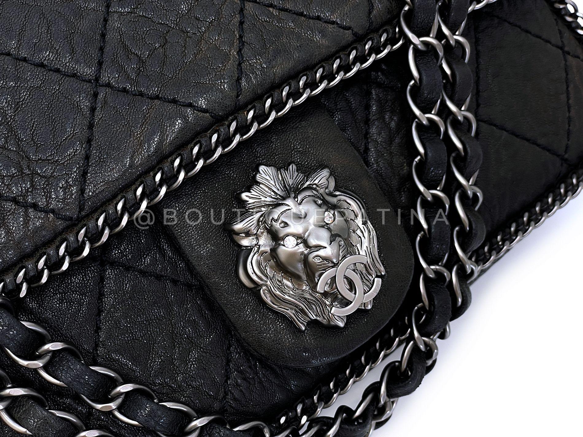 Chanel 2007 Vintage Black Leo the Lionhead Lion Flap Bag RHW 68663 en vente 3