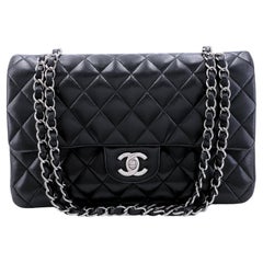 Chanel 2007 Vintage Black Medium Classic Double Flap Bag SHW Lambskin 66627