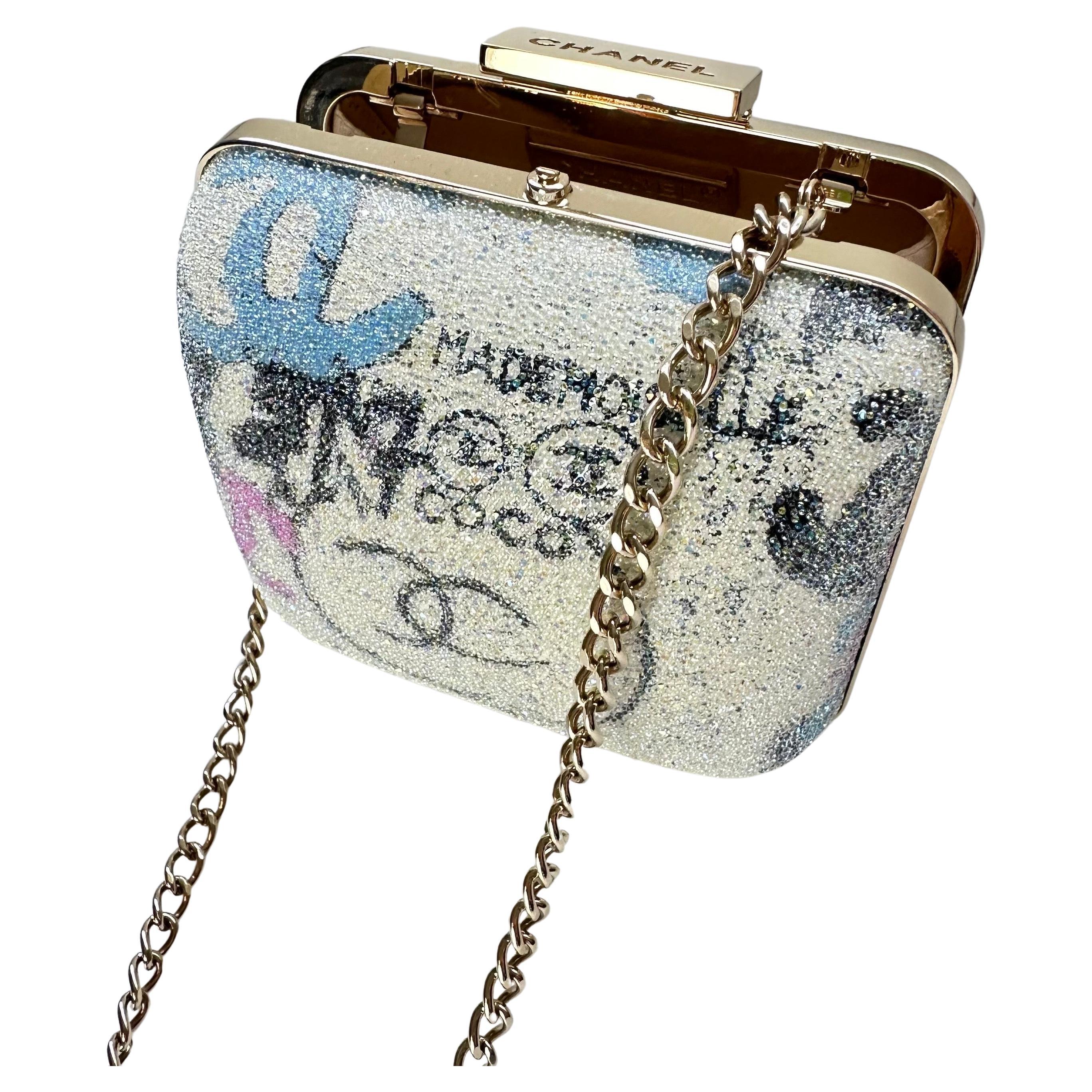 Women's or Men's Chanel 2007 Vintage Iridescent Strass Graffiti Rare Minaudière Clutch Bag For Sale