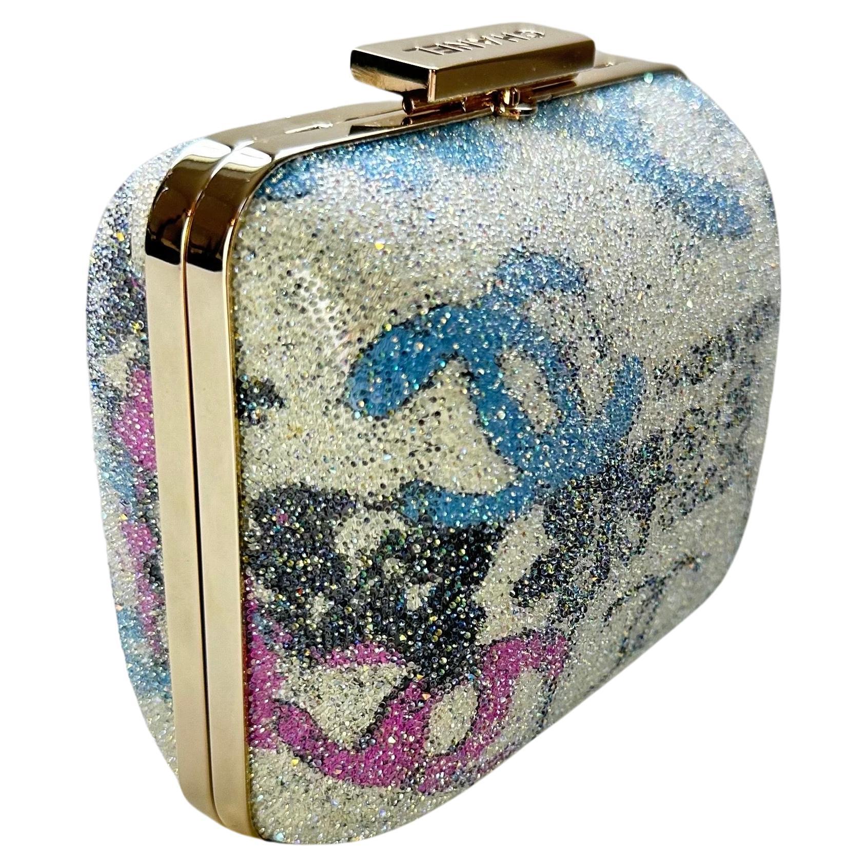 Chanel 2007 Vintage Iridescent Strass Graffiti Rare Minaudière Clutch Bag For Sale 2