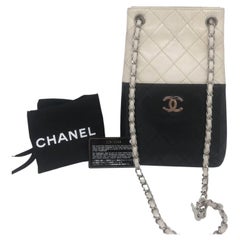 Chanel 2008-2009 Black and White Quilted Lambskin Vertical Shopping Chain Tote