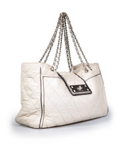 Chanel 2008-2009 Ecru Leather Mademoiselle Lock East West Quilted Tote