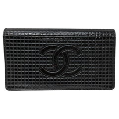 Chanel 2008-2009 Micro Chocolate Bar Long Wallet Black Patent Leather