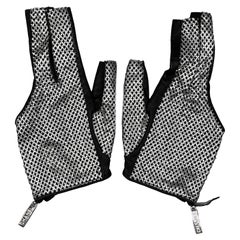 CHANEL 2008 Act 1 Black / Metallic Silver Mesh Leather Gloves 7.5