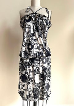 Chanel 2008 Black and White Geometric Logo Print Sundress Swim Cover Up