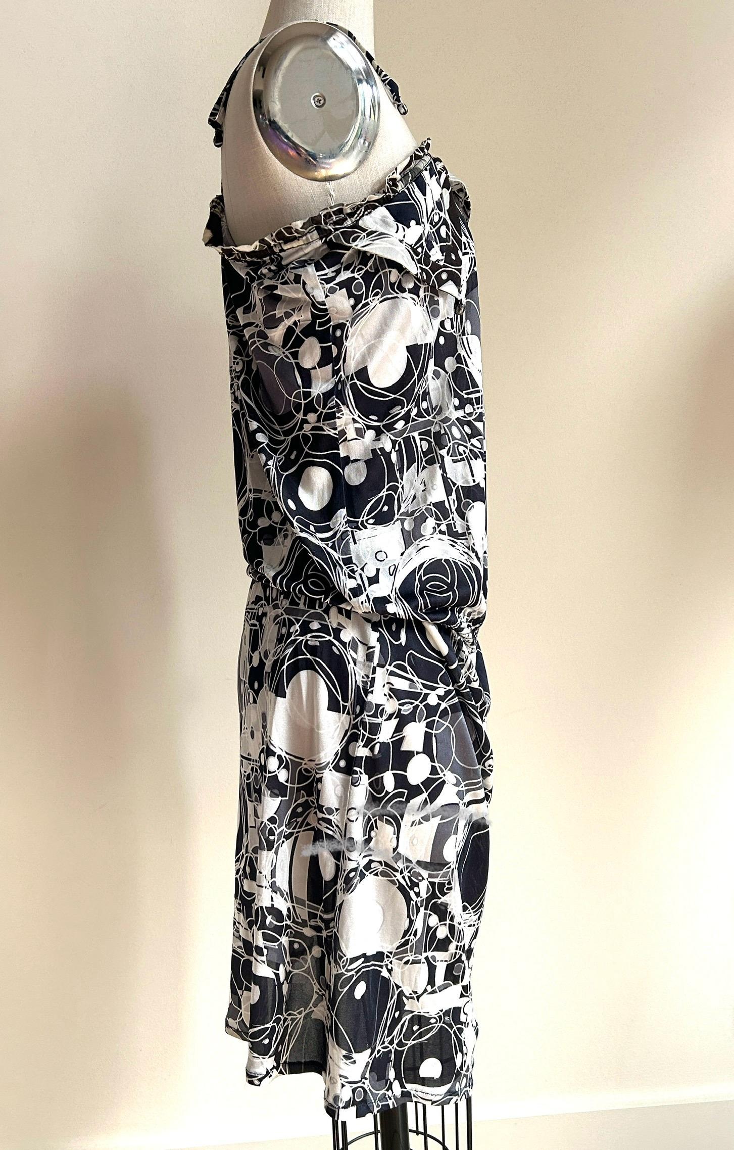 Chanel 2008 Black and White Geometric Logo Print Sundress Swim Cover Up In Good Condition In San Francisco, CA