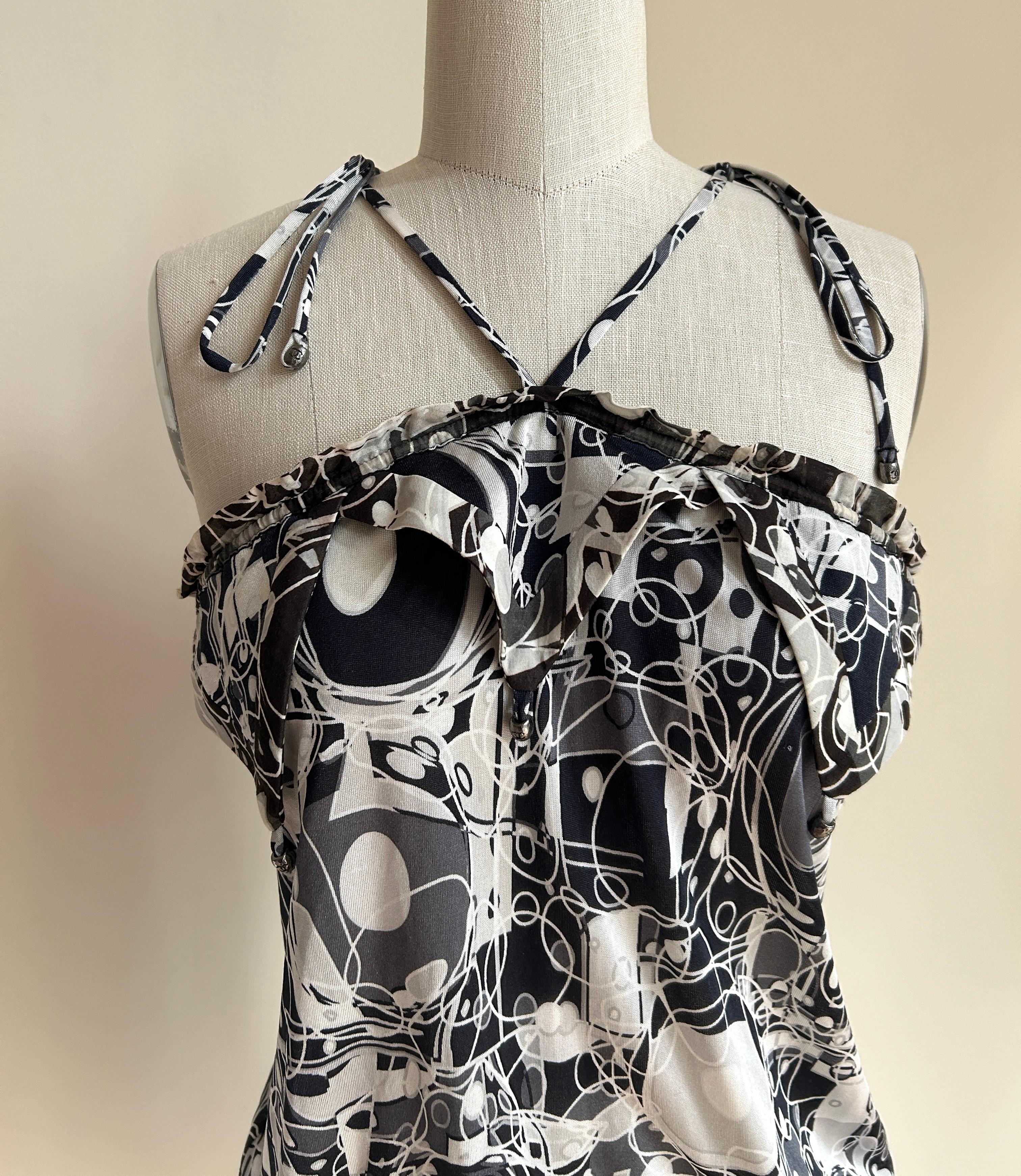 Women's Chanel 2008 Black and White Geometric Logo Print Sundress Swim Cover Up