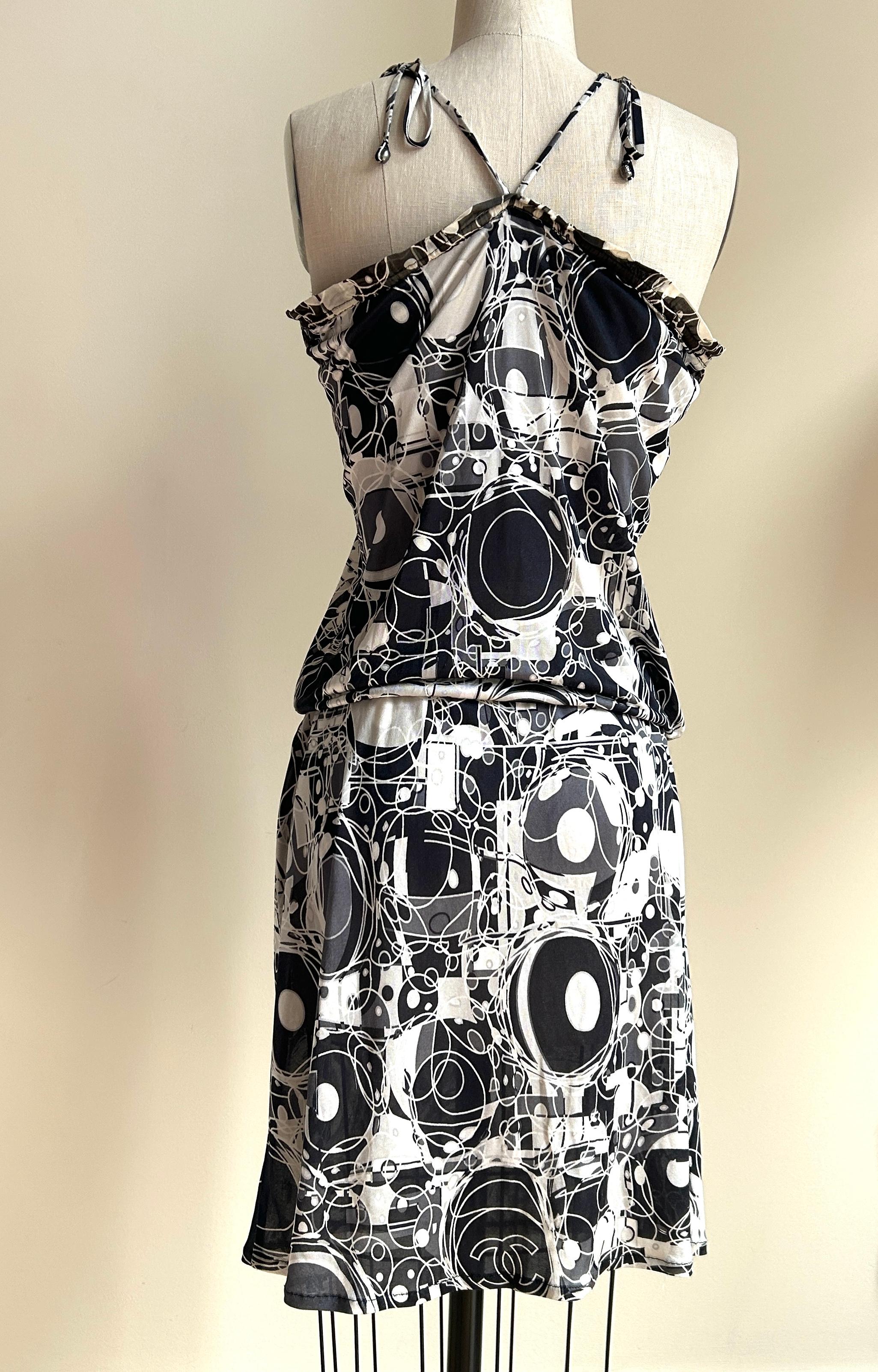 Chanel 2008 Black and White Geometric Logo Print Sundress Swim Cover Up 1