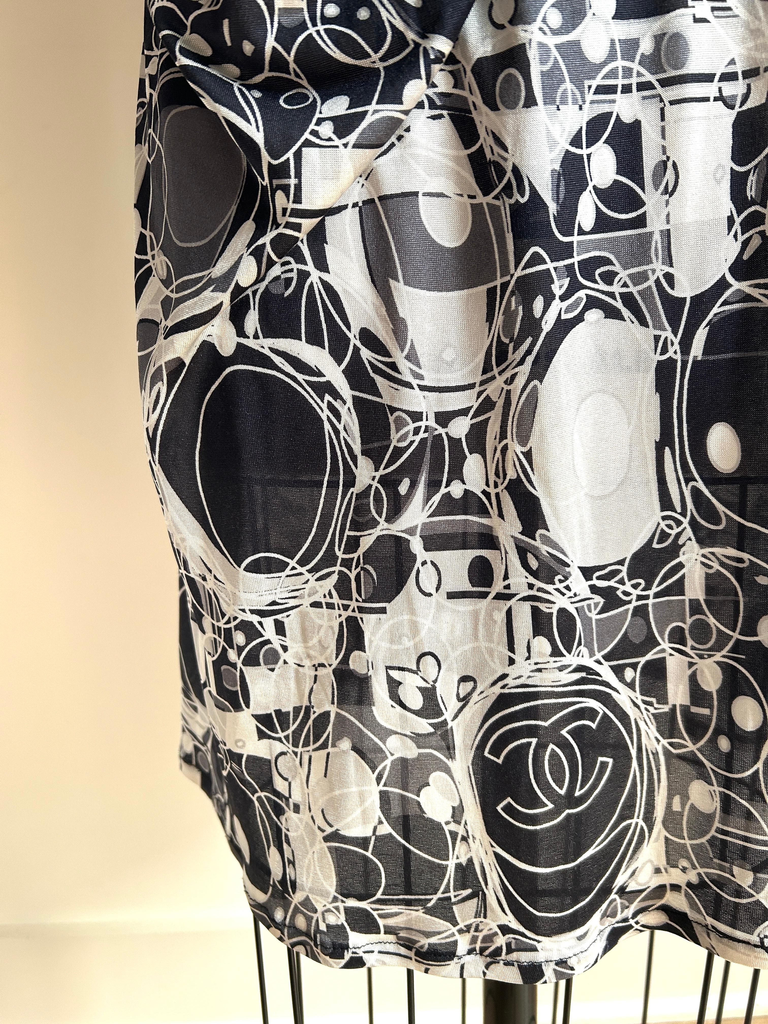 Chanel 2008 Black and White Geometric Logo Print Sundress Swim Cover Up 2