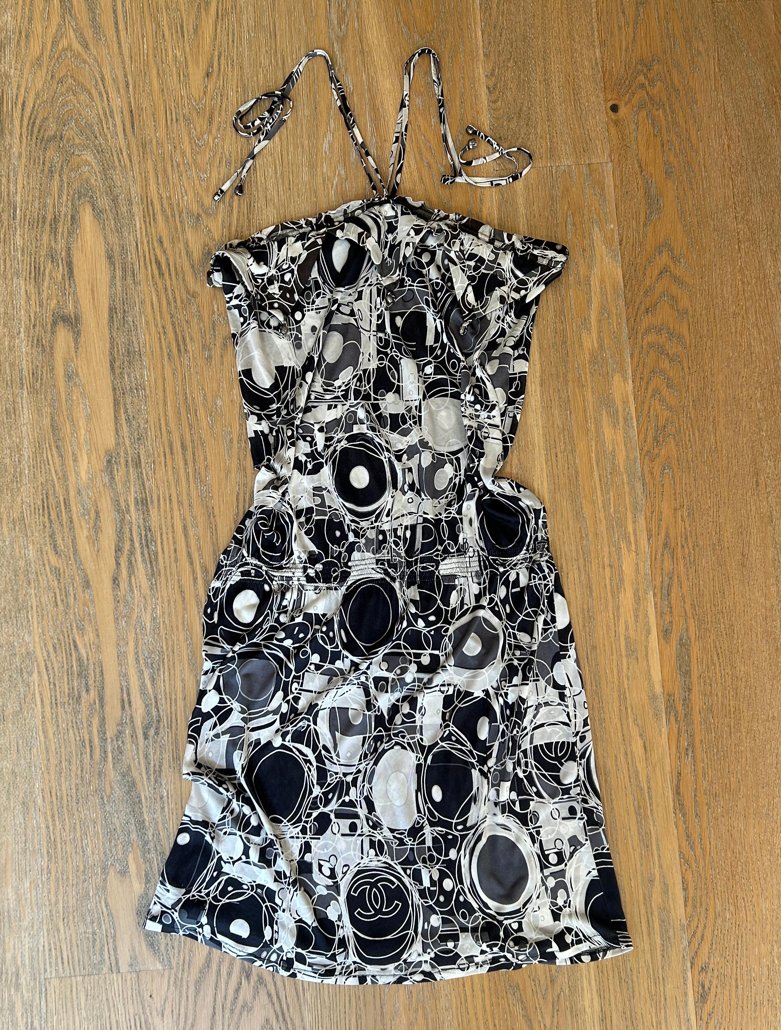 Chanel 2008 Black and White Geometric Logo Print Sundress Swim Cover Up 5