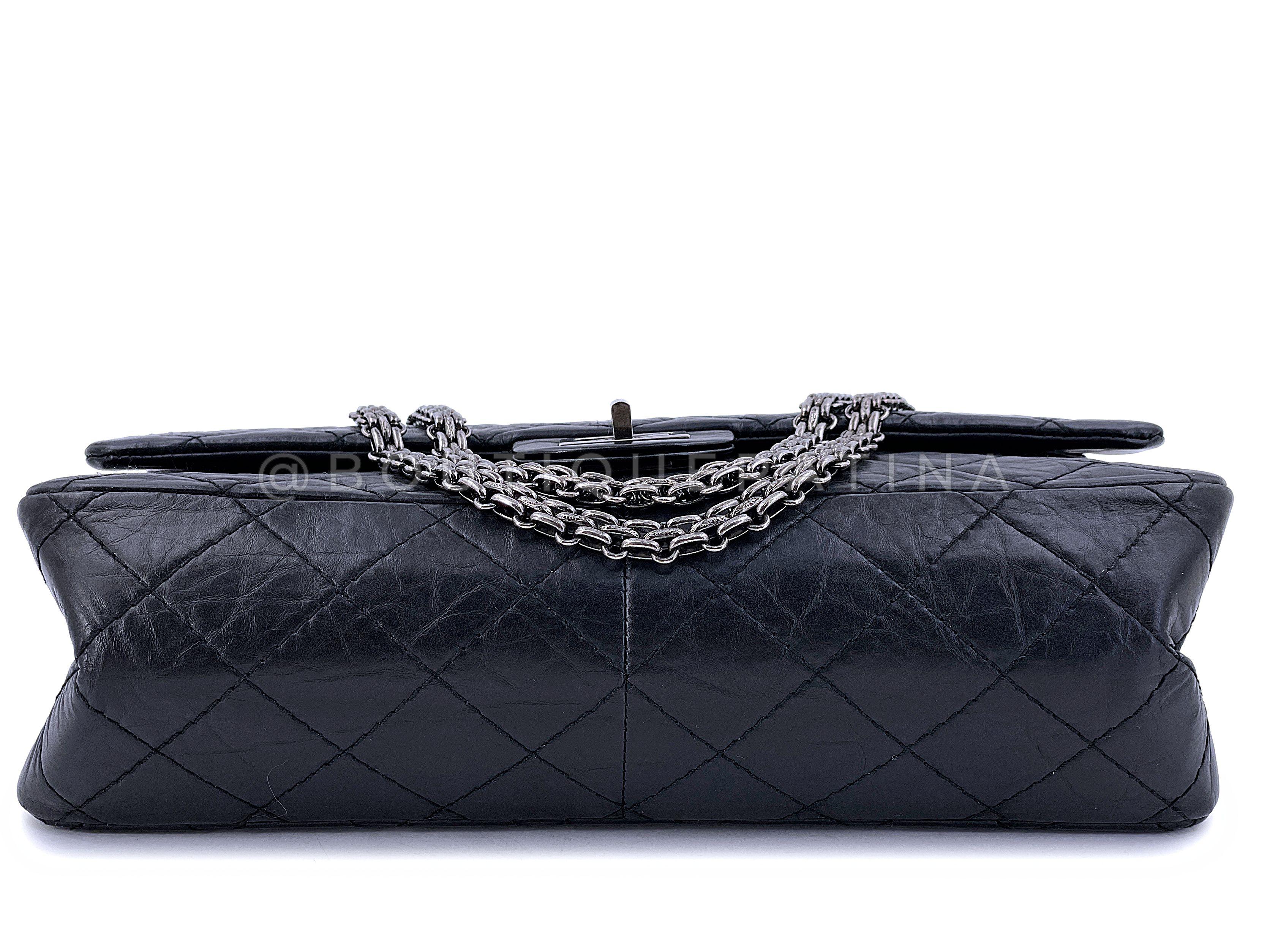 Chanel 2008 Black Reissue 2.55 Classic Double Flap Bag 226 Medium 67022 2