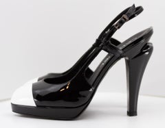CHANEL, Black & White Patent Leather Slingback Heels, 2008