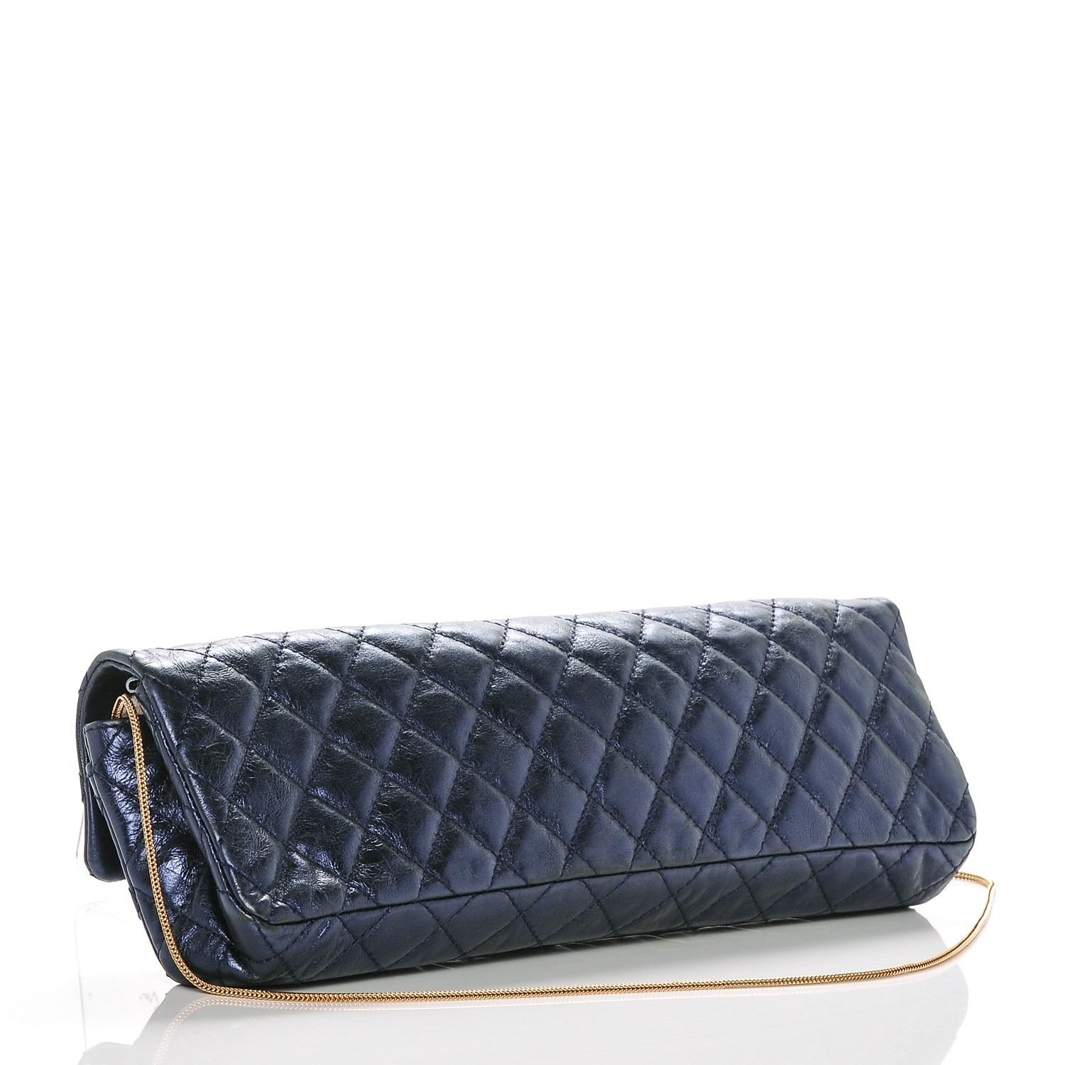 Women's Chanel 2008 Blue Metallic Long Quilted Clutch Classic Flap Bag For Sale