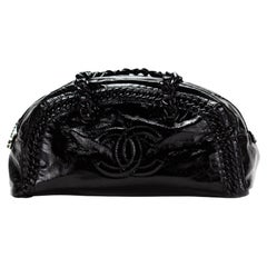 Chanel 2008 Bowling XL Satchel Resin Handle Duffel Tote Patent Leather Weekend