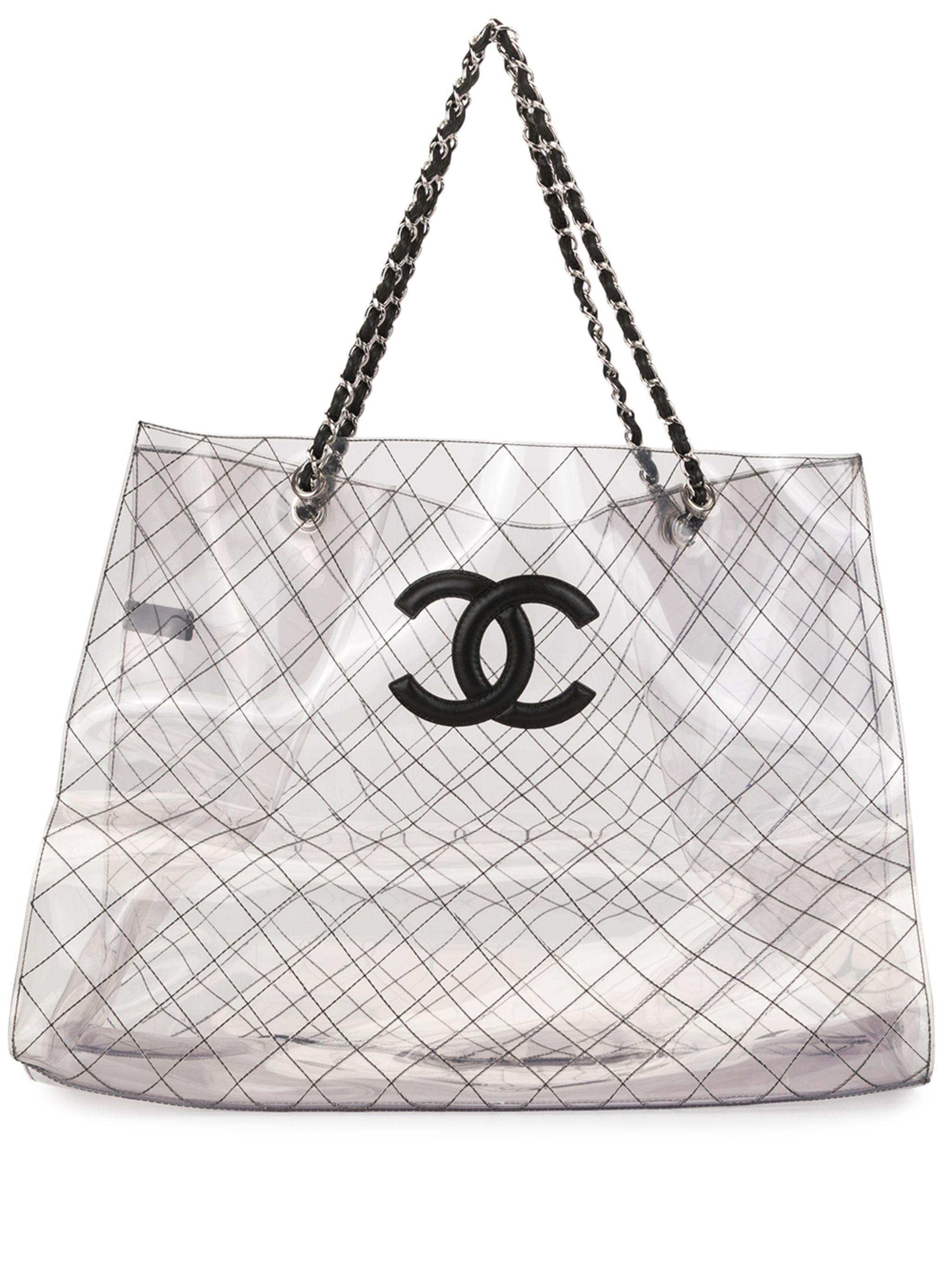 Gray Chanel 2008 CC XL Jumbo Transparent Clear PVC Naked Double Chain Tote Bag For Sale