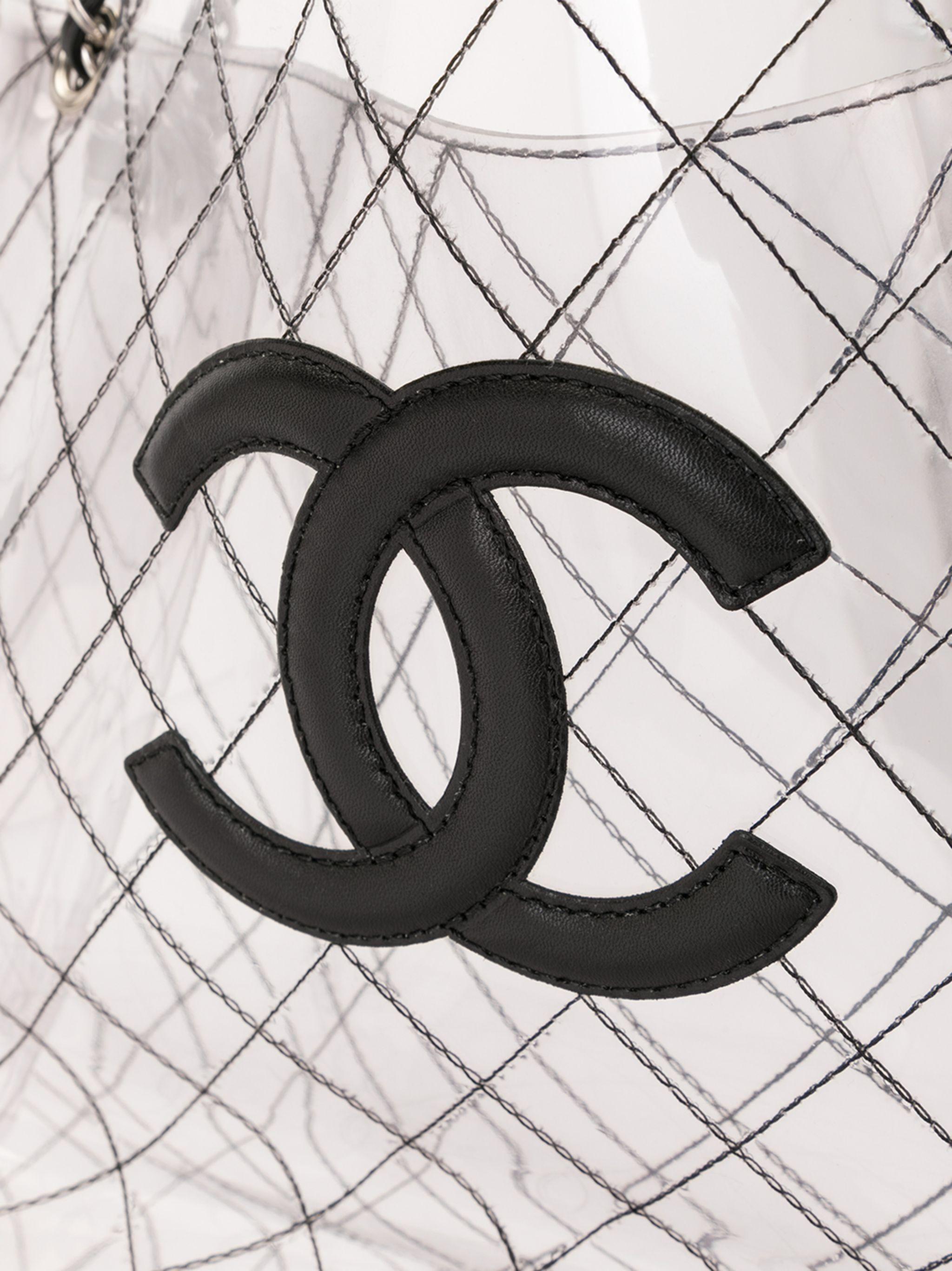 Chanel 2008 CC XL Jumbo Transparent Clear PVC Naked Double Chain Tote Bag In Good Condition For Sale In Miami, FL