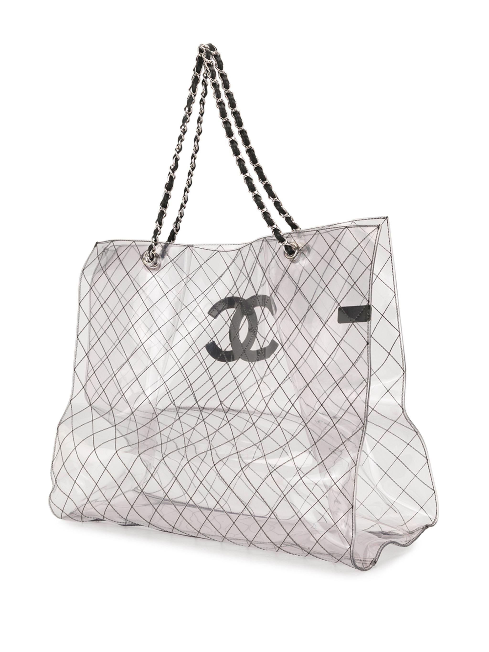 Women's Chanel 2008 CC XL Jumbo Transparent Clear PVC Naked Double Chain Tote Bag For Sale
