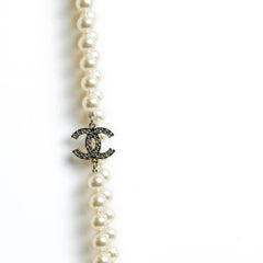 Chanel 2008 Classic Pearls and 5 Silver CC string necklace
