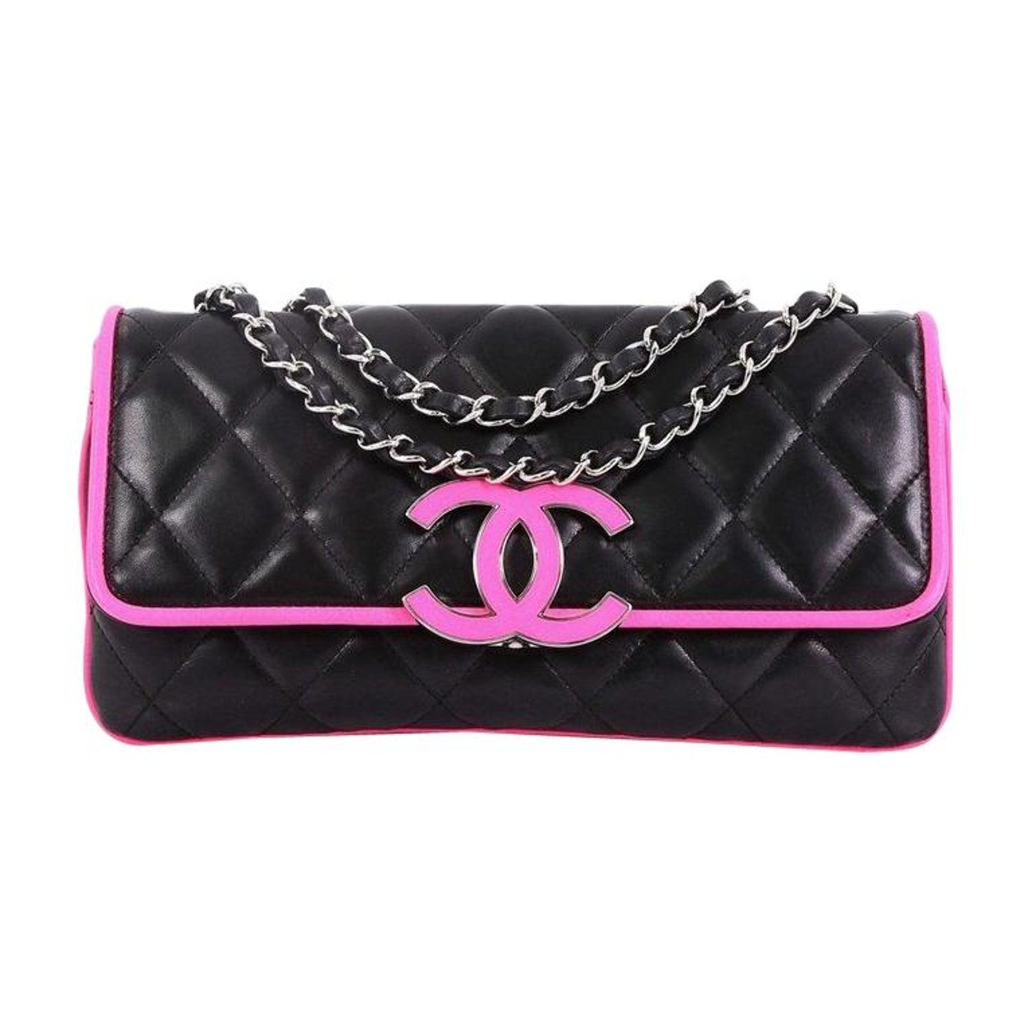 Chanel 2008 Cruise Black Pink Small Medium Logo Accordion Classic Flap Bag  en vente 6