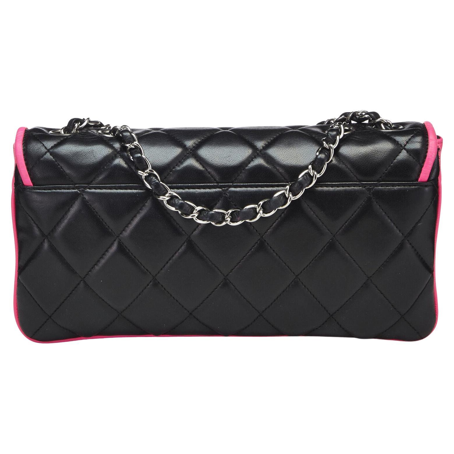 De las mujeres Chanel 2008 Crucero Negro Rosa Pequeño Mediano Logo Acordeón Clásico Bolso Solapa en venta