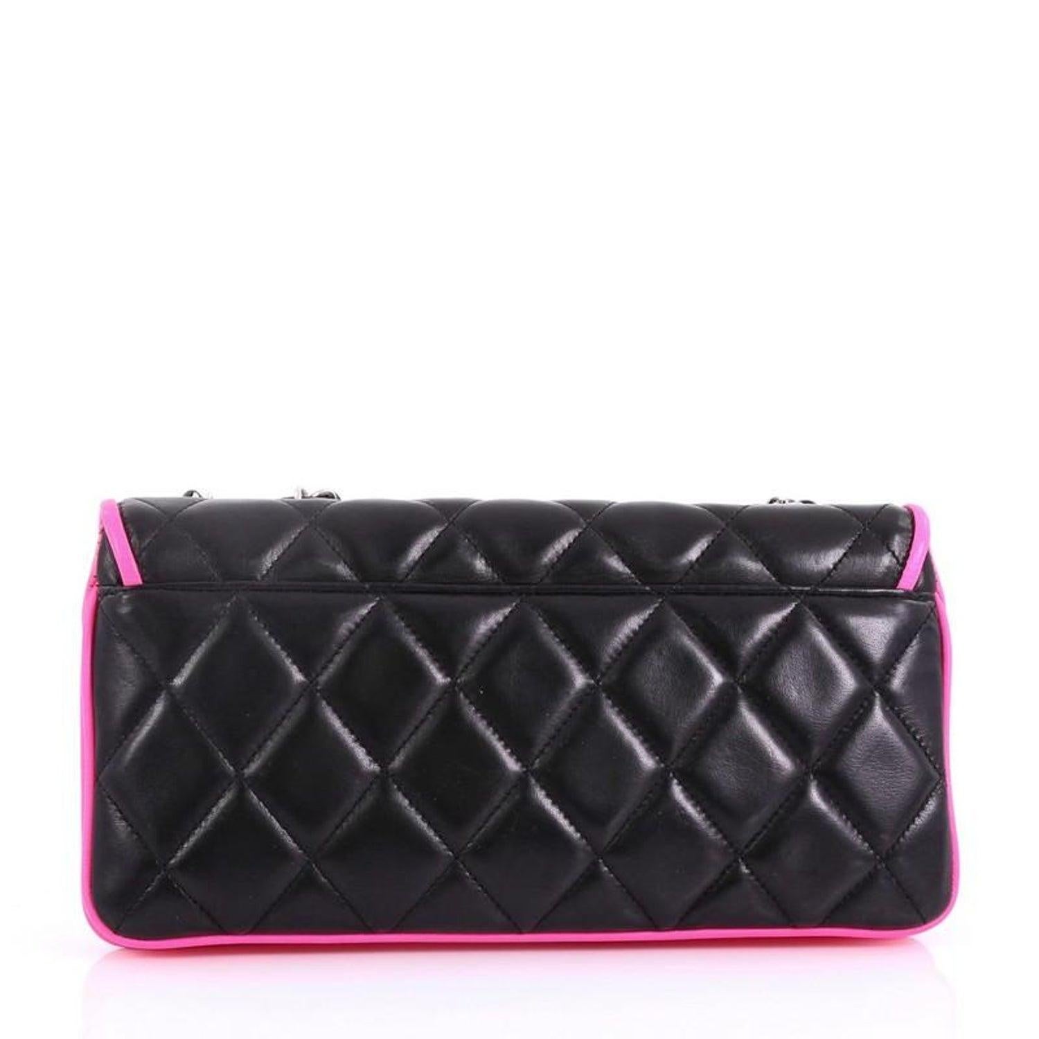 Chanel 2008 Cruise Black Pink Small Medium Logo Accordion Classic Flap Bag  For Sale 3