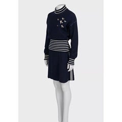 Chanel 2008 Cruise Blue Embellished Knit Skirt Suit Size S, Italy