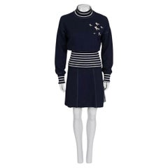 Chanel 2008 Cruise Blue Embellished Knit Skirt Suit Size S, Italy