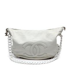 Chanel 2008 Cruise White Chain Hobo Bag with Large CC Logo and Gold Hardware