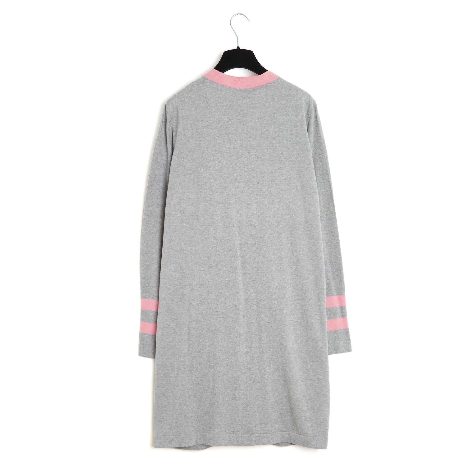 Chanel 2008 Gilet long FR44 Cotton Cashmere Grey Pink long Cardigan UK16 US14 1