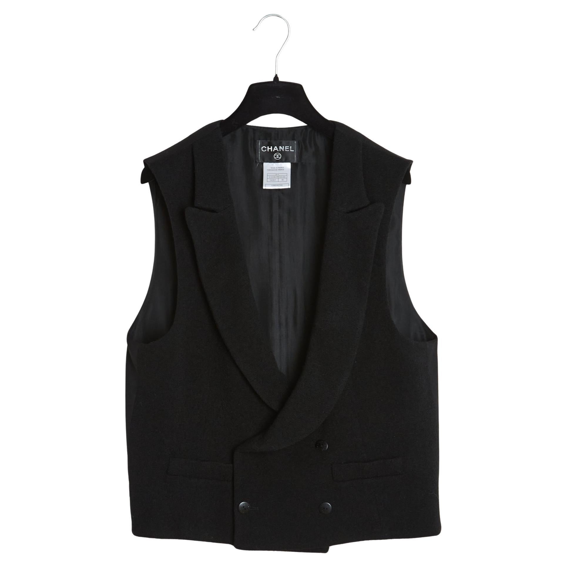 Chanel 2008 Gilet Veste Noir FR42 Schwarz Boucle doppelreihig Weste UK14 U12