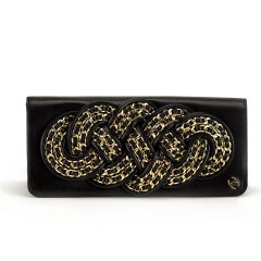 Chanel 2008 Gold Twisted Iconic Chain Braided Knotted Rare Black Lambskin Clutch