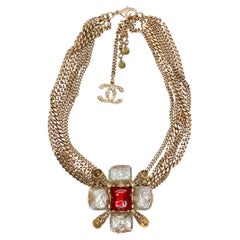 Chanel 2008 Gripoix Pendant Multi-Chain Gold-Tone Necklace With CC Charm