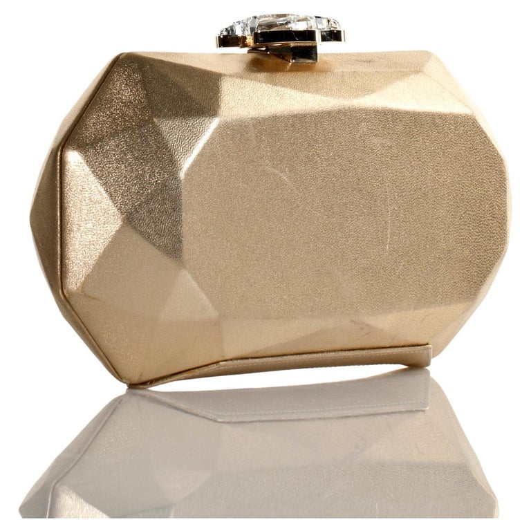 Chanel 2008 Limited Edition Swarovski CC Gold Bar Gala Red Carpet Clutch  For Sale at 1stDibs