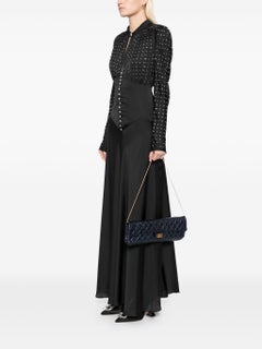 Chanel 2008 Long Quilted Metallic Blue Iridescent Classic Flap Bag