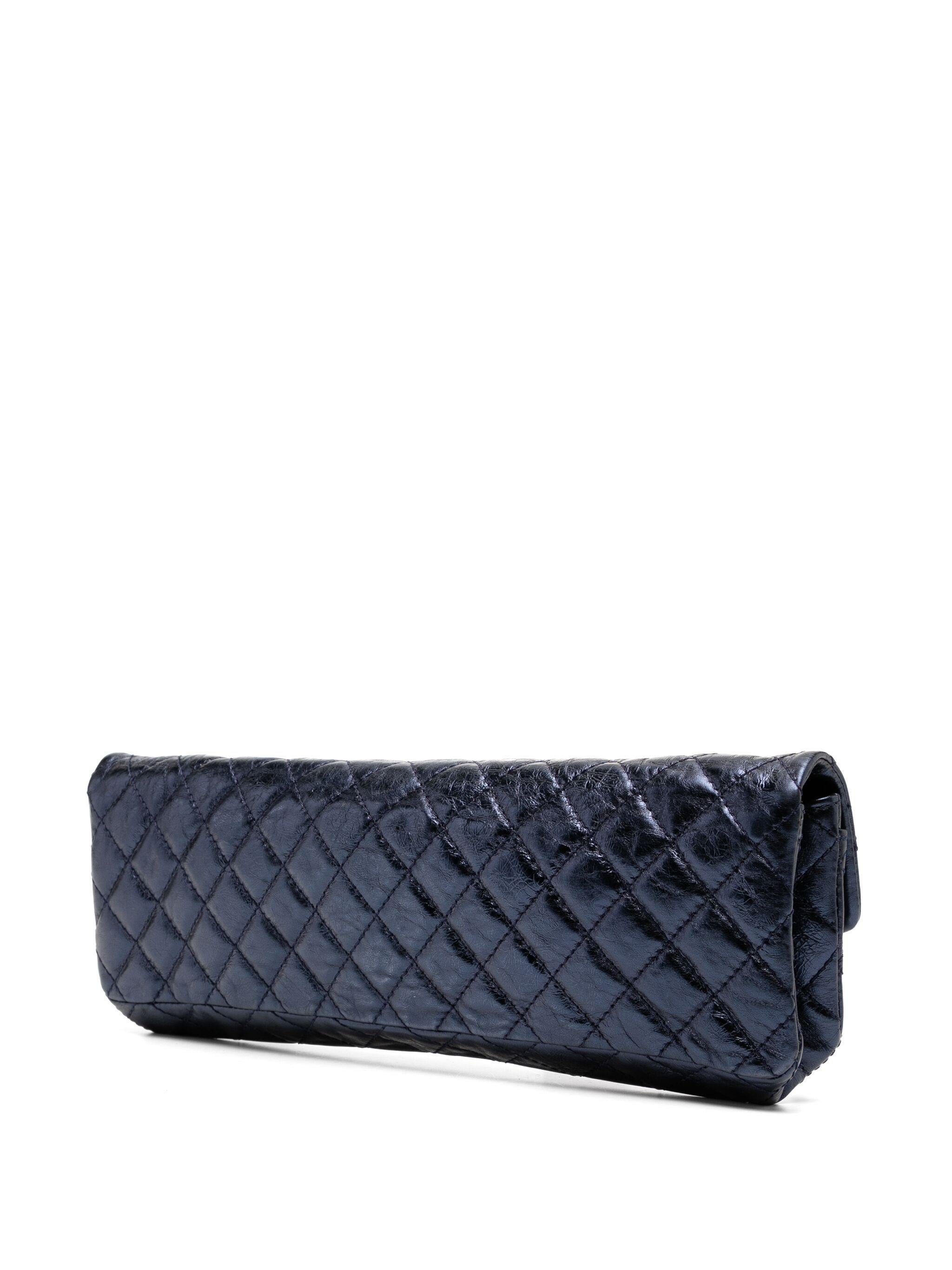 Women's Chanel 2008 Long Quilted Metallic Blue Iridescent Classic Flap Bag For Sale