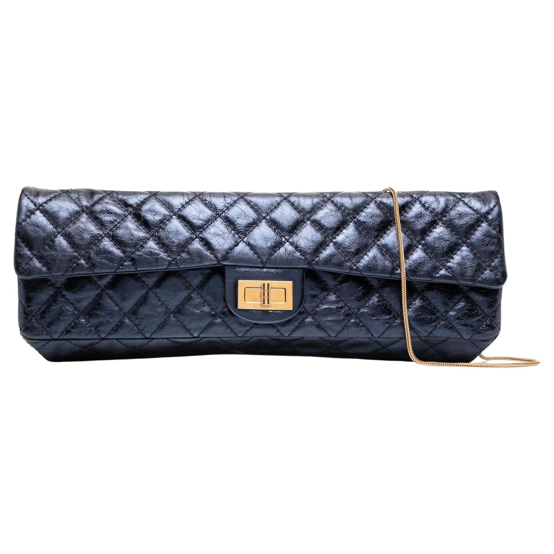 Chanel 2008 Long Quilted Metallic Blue Iridescent Classic Flap Bag For Sale