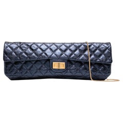 Chanel 2008 Long Quilted Metallic Blue Iridescent Classic Flap Bag