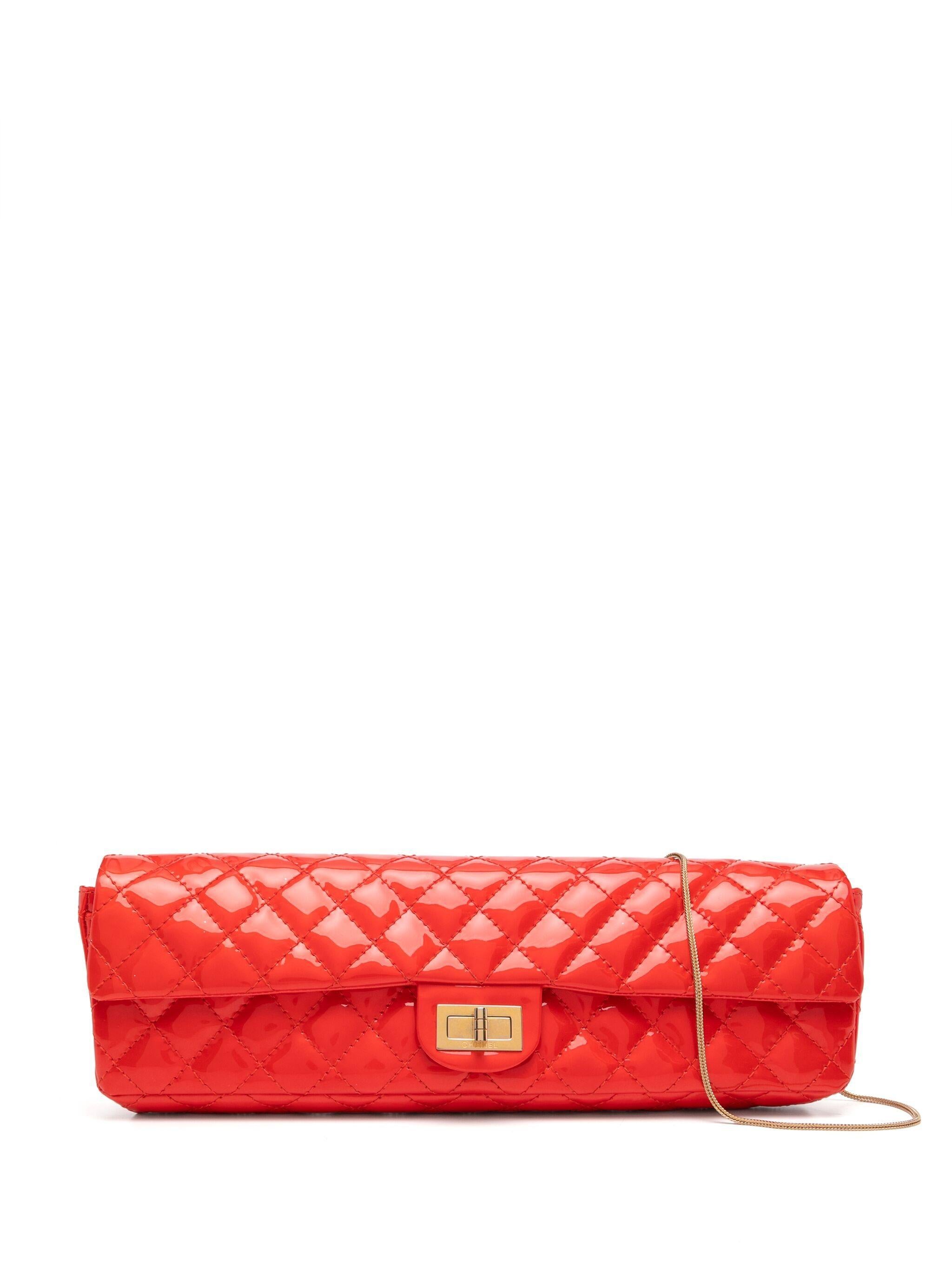 Chanel 2008 Long Quilted Red Patent Classic Flap Bag In Good Condition For Sale In Miami, FL