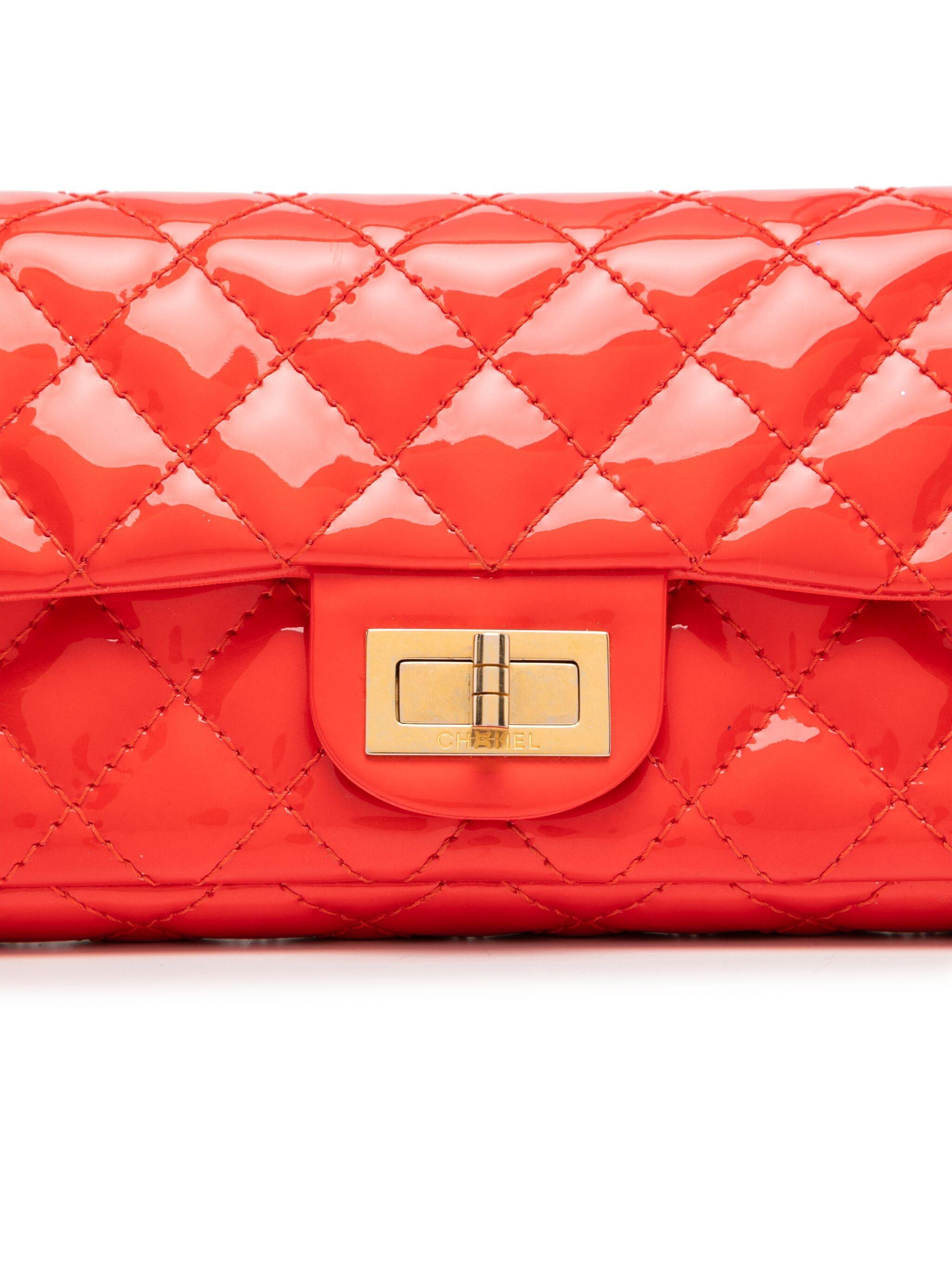 Women's Chanel 2008 Long Quilted Red Patent Classic Flap Bag For Sale