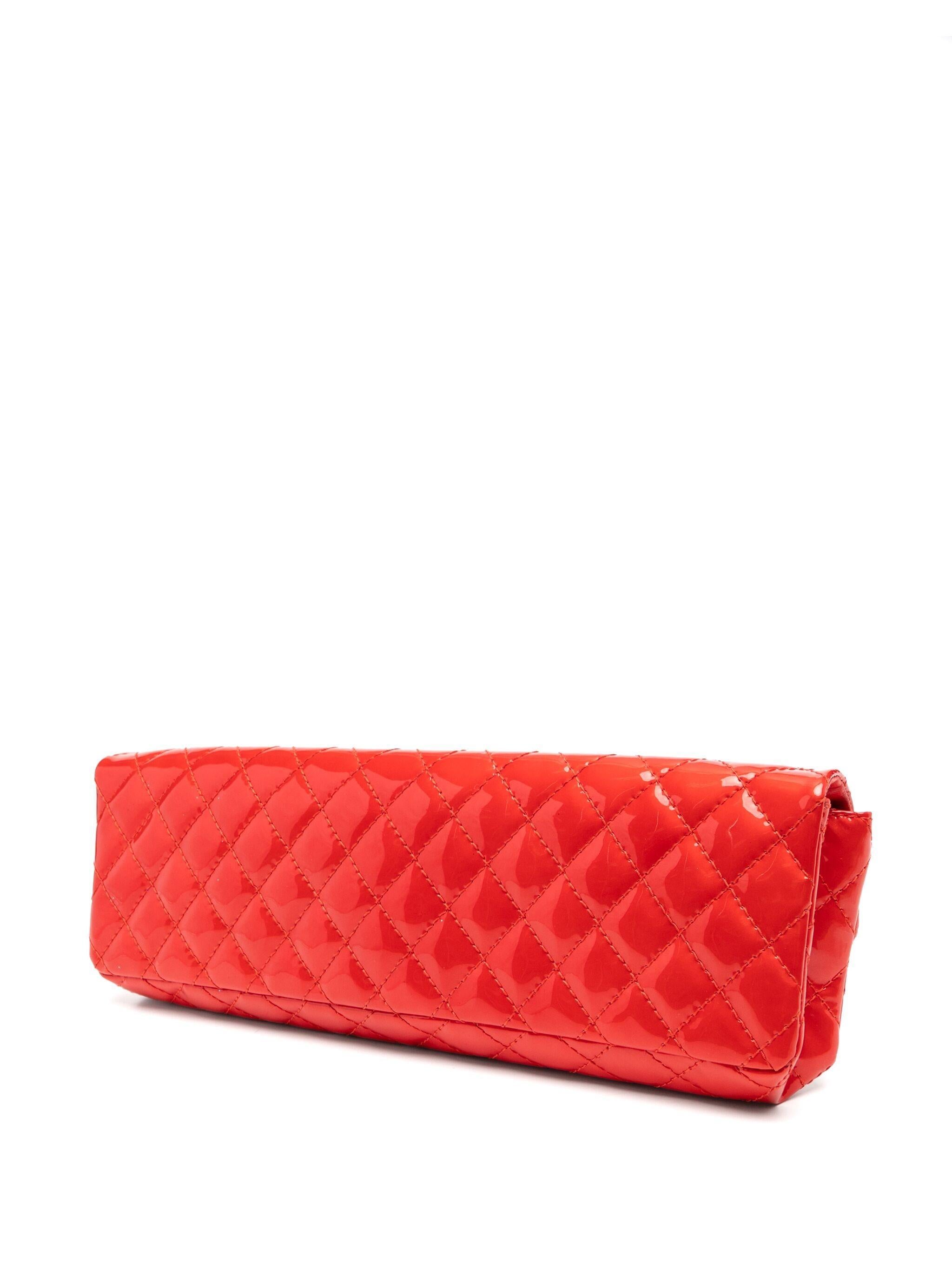 Chanel 2008 Long Quilted Red Patent Classic Flap Bag For Sale 1