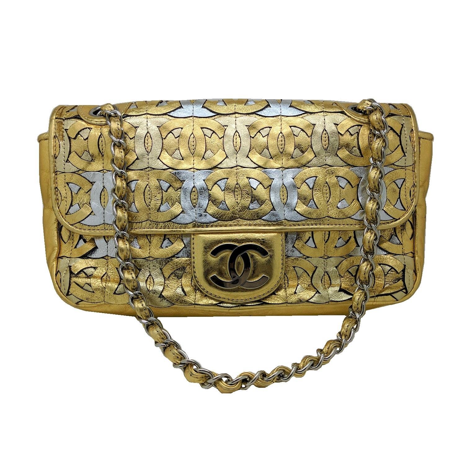 Chanel 2008 Metallic Gold & Silver CC Flap Bag