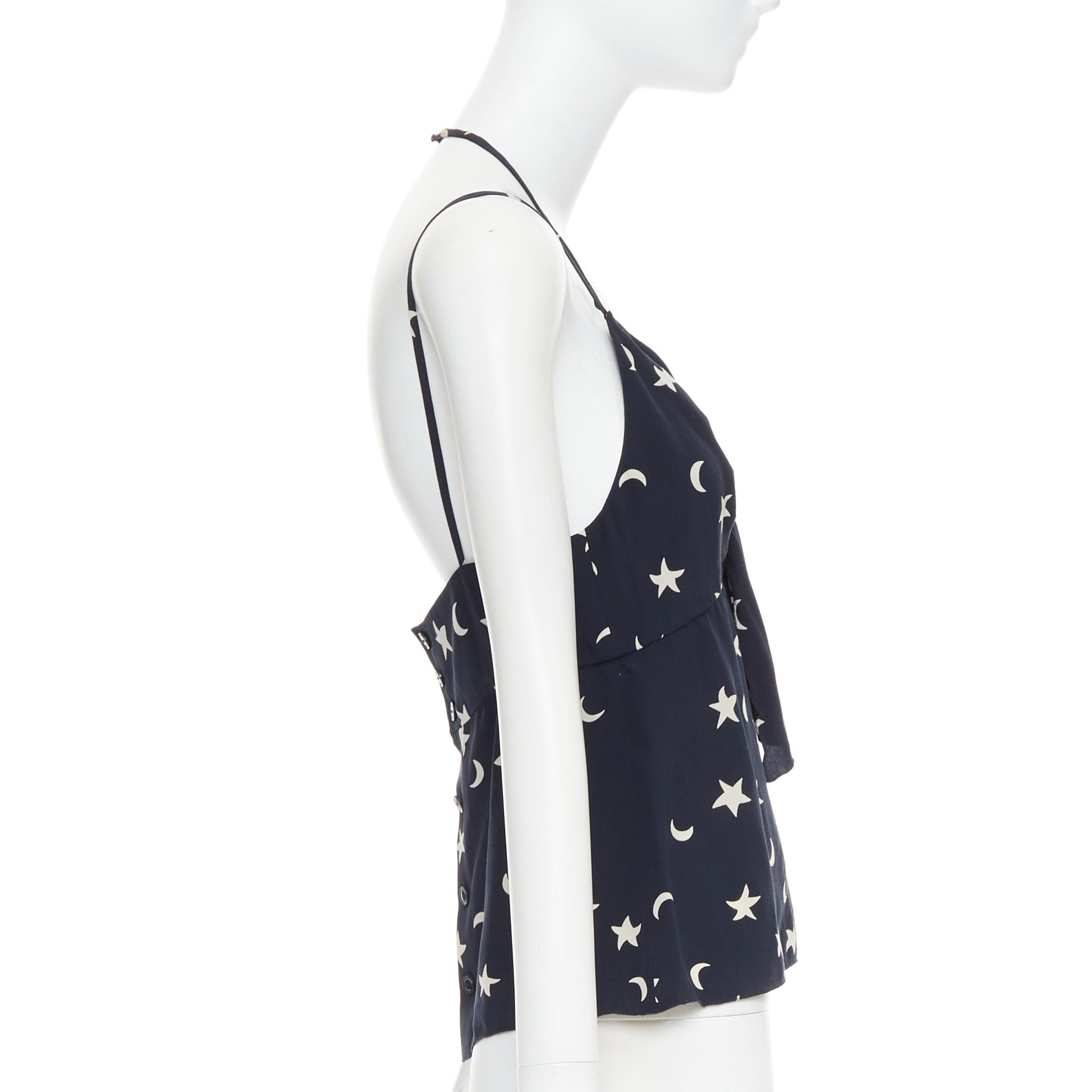 CHANEL 2008 navy off white 100% silk CC logo moon star bow camisole FR36 S In Excellent Condition For Sale In Hong Kong, NT